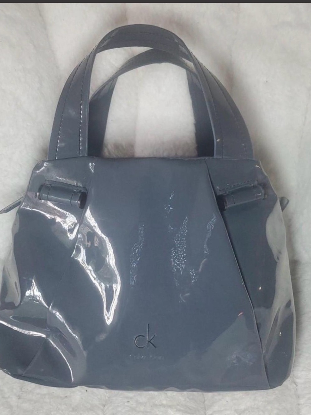 Calvin Klein Glossy Midnight Blue Patent Shoulder Bag - Picture 2 of 5